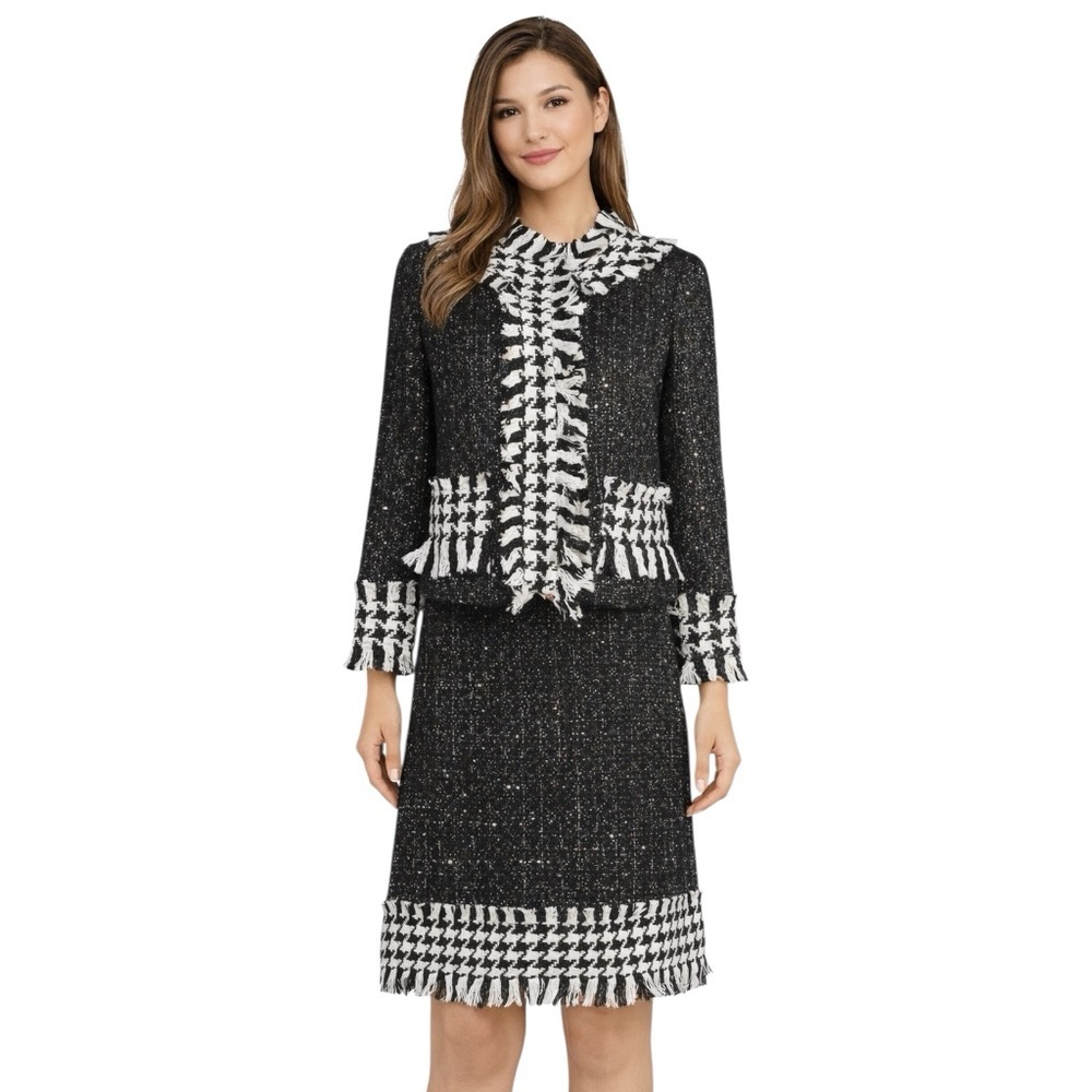 Houndstooth Fringe Skirt Jacket Set The Cathalyn
